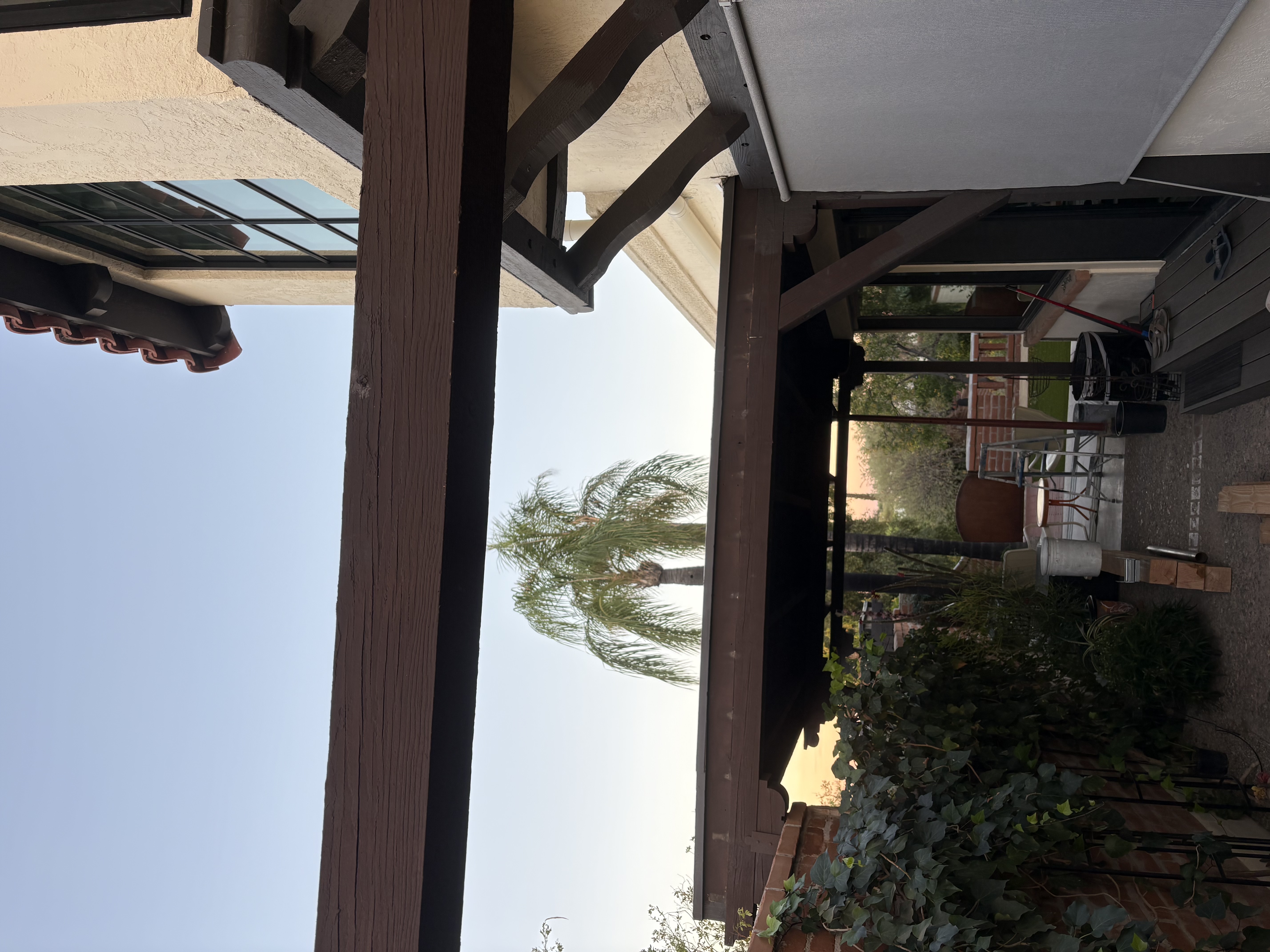 Pergola build under construction &mdash; beam framing